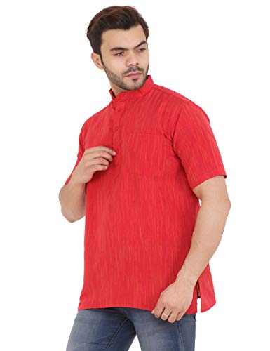 Image of LATEST CHIKAN Men's Cotton Regular Textured Short Kurta Half Sleeves - (SK-DJ)