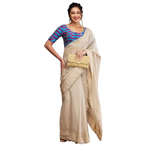Image of SALWAR STUDIO Silk Woven Round Neck Checkered Elbow Length Blouse