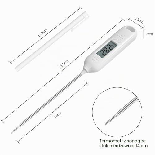Flintronic Termometr do żywności, natychmiastowy odczyt, z ekranem LCD, automatyczne wyłączanie, wysoka dokładność, termometr do gotowania z °F/°C, bateria wchodzi w zakres dostawy