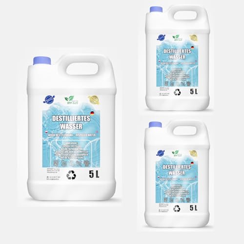 Agua destilada 100% pura 15L | Agua desmineralizada 3x5L – agua destilada apta para plancha, humidificador, baterías y mucho más