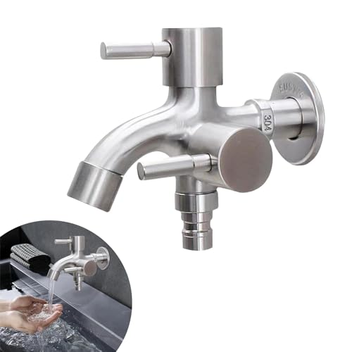 HAMON Rubinetto doppio da 1/2', universale, doppio rubinetto in acciaio inox, per giardino, cucina, bagno (tipo 2)