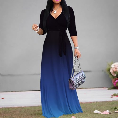 Image of PinkPatty Women's Plus Size Maxi Dresses Casual Flowy 3 /4 Sleeves Dress Printed Vacation Dress for Daily Wear with Belt