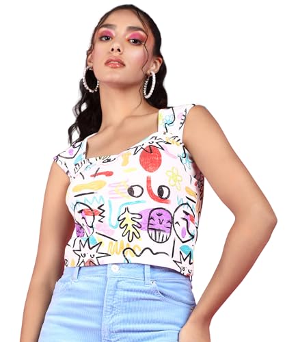 Image of POPWINGS Casual Crush Design Sweetheart Neck Sleeveless Tops for Women || Stylish Western Tops for Women || Summer Women Top