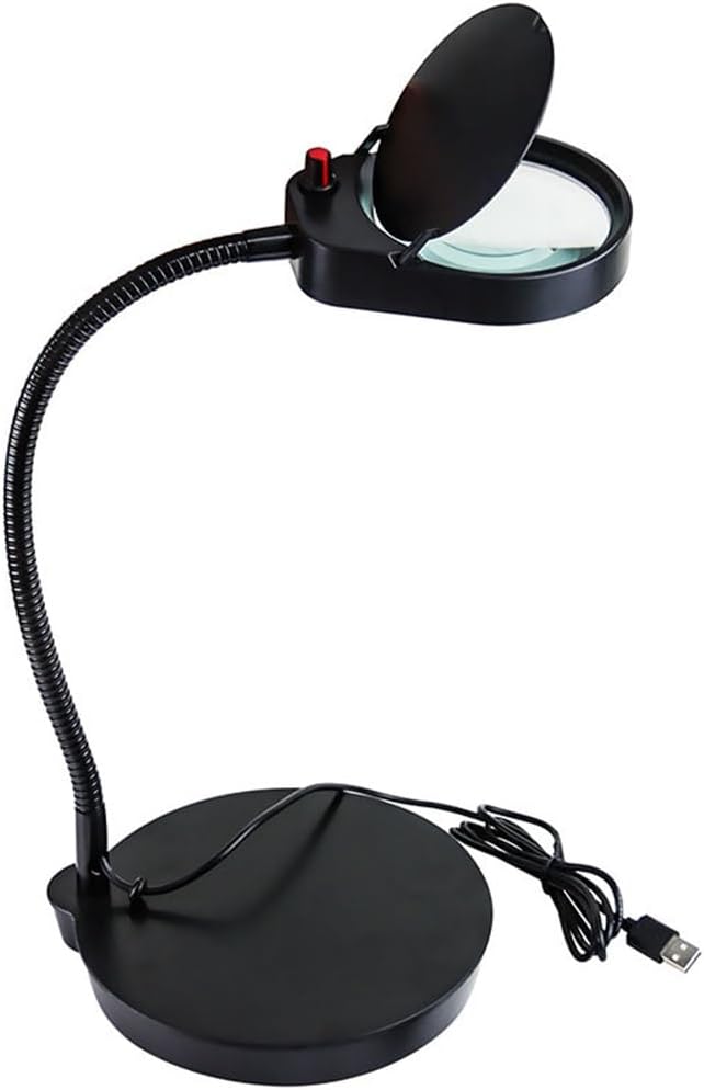 LED Desktop Magnifying Glass Optical Glass Lens Flexible Magnifying Glass (Color : D, Size : 5/15x)