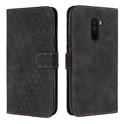 OKZone Funda para Xiaomi Pocophone F1, PU Cuero Flip Carcasa Fundas Móvil de Tapa Libro Caso Piel PU para Xiaomi Pocophone F1, Billetera Tarjetero Case Telefono Cubrir Móvil Phone Cover (Negro)