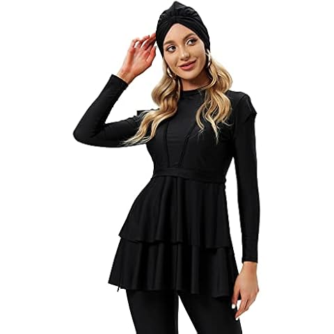 YONGSEN Women Burkini Islamic Modest Clothing Plus Size Muslim Swimwear with Bra Pad Front Hijab Swimsuit, Black, 3X-Large Cover