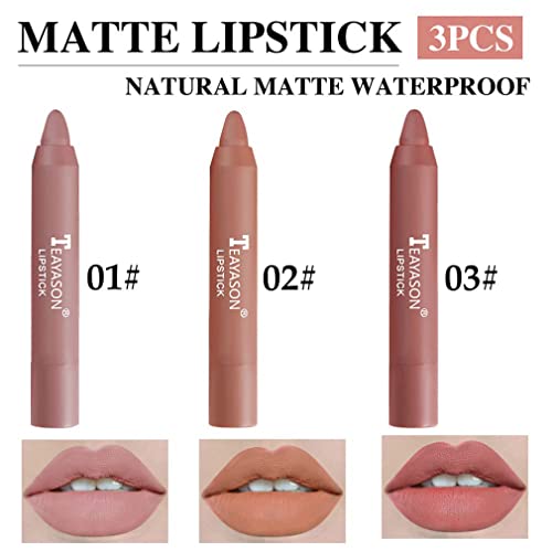 3 Colors Rotating Crayon Lipstick Set, Velvet Air Matte Crayon Lipstick Color Charm Lasting Non-Fading Lipstick Makeup Long Lasting Matte Waterproof Not Fade Cream Lipstick Lip Makeup For Women（Set-A） #TOP1