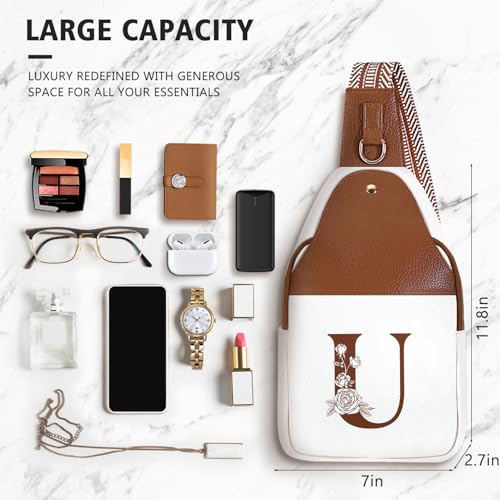 Image of Lizznoe Personalized Crossbody Bag for Women Leather Sling Bags with Initial Letter Chest Bag for Travel, Gift for Mom Wife