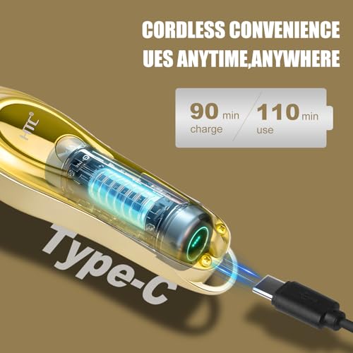 Image of HTC Hair Clippers - Professional Cordless Rechargeable Hair Trimmer with Precision, Adjustable Speeds, and LED Display