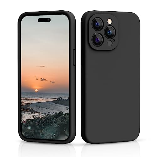 CALOOP Slim-Fit for iPhone 14 Pro Max Case,Skin Soft Liquid Silicone,Sturdy Hard Frame Shockproof Cover with Anti-Scratch Microfiber Lining,Full Protection for Screen and Lens,6.7 inch(Black)