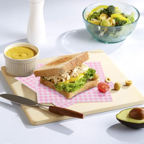 Valentine's Day Waxed Deli Paper Sheets 7 * 7 Inch for Food Wrapping, 100 Pcs Food Basket Liners for Sandwiches Burgers 2026 Treats Wrap Wax Papers Gingham Pink