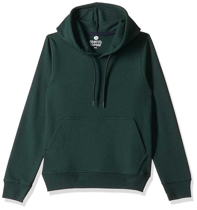 Image of Solid Cotton Fleece Girls Hooded Neck Sweatshirt with Kangaroo Pocket