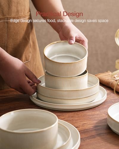 image for Famiware Star Dinnerware Sets, Plates and Bowls Set for 4, 12 Pieces R