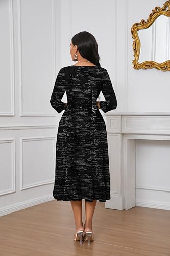 Image of Womens Sexy Midi Summer Dresses | Casual Wrap V Neck 3 /4 Sleeve Split Ruffle Hem Dress with Pockets for Beach & Party