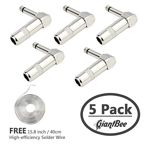 1/4" Audio Plugs 6.35Mm Plug Ts Male 1/4 Inch Solder Type Mono Plug Right Angle Design For Dj Mixer Speaker Cables Guitar Cables Phono Patch Cable Microphone Cables (5 Pack) Giantbee #TOP1