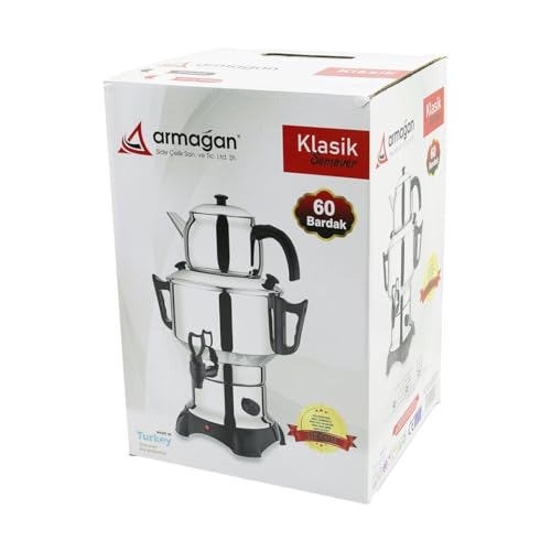 Klasik Çay Seti=Demlik - SU Kazanı Elektrikli Semaver 60 Bardak 6 L - Tek Musluk 1500W Gizli Rezistans (5264)