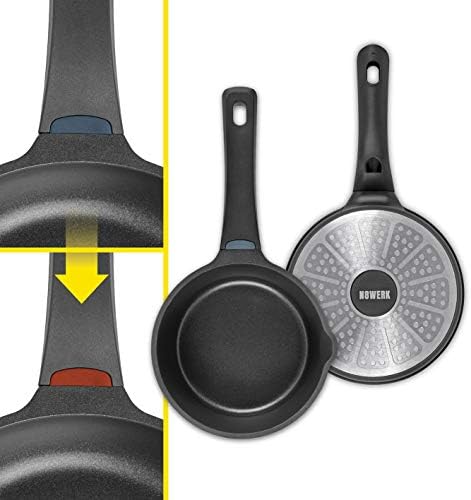 N8WERK Rondel z odlewu aluminiowego w edycji Midnight | 18 cm | wskaźnik temperatury zmiany koloru | pokrywka z silikonową obwódką | nadaje się do wszystkich rodzajów kuchenek, również indukcyjnych