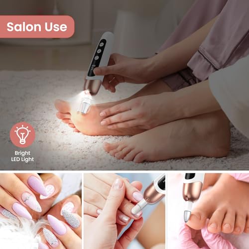 Maniküre/Pediküre Set, Nagelfräser, Kabellos Akku Elektrische Nagelfeile mit 6 Aufsätze zur Nagelpflege, Nagelfräser für Gelnägel mit 10 Geschwindigkeiten und LED Licht, Hände Fußpflege Fräser set