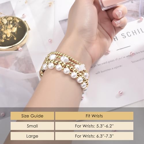 AIRSPO Gold Beaded Bracelets Compatible for Apple Watch Band 42mm 44mm 45mm 46mm Women, Fashion Handmade Dressy iPhone Watch Bands Stainless Steel Beads Elastic Strap for iWatch Series 11 10 9 SE 8 7 6 5 4 3 2 1 (Cross White) by AIRSPO - Used condition - Image 4