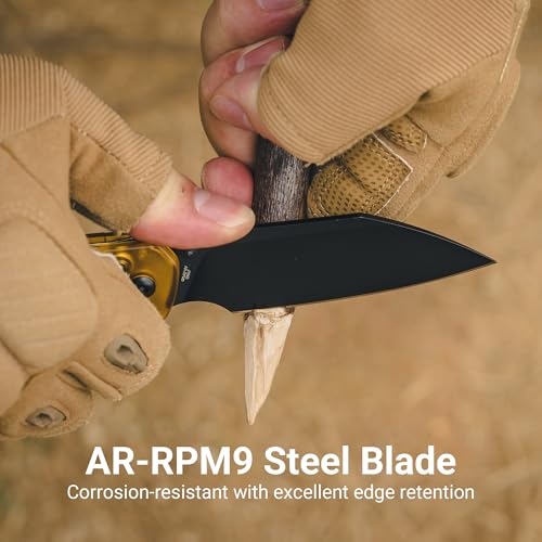 Image of CJRB Pyrite-Light Folding Knife, 3.34'' AR-RPM9 Steel Blade, Amber Handle
