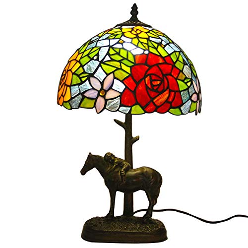 12"Stil Rose Tischlampen Pastoral Vintage Handgemachte Glasmalerei Nachttischlampen Mit Harz Pony Base Schreibtischlampe Für Kinder Wohnzimmer