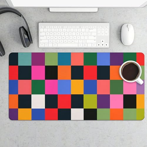 Image of Rainbow Checkered Extended Gaming Mouse Pad, with Stitched Edges Large Mouse Pad Desk Protector, Rubber Base Mousepad Keyboard Mouses Mat for Work Game Office Home- 32 inch X 16 inch Inch