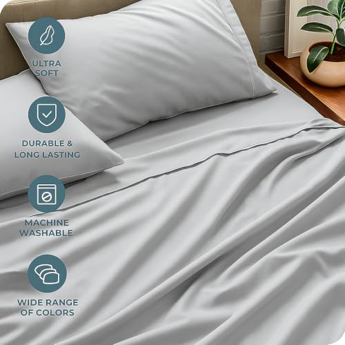 Image of Cotton Printed Bedsheet for Double Bed - Flat Sheet with 2 Pillow Cover Comfortable & Durable Sheet for Double Size Bed Light Grey, 300 TC