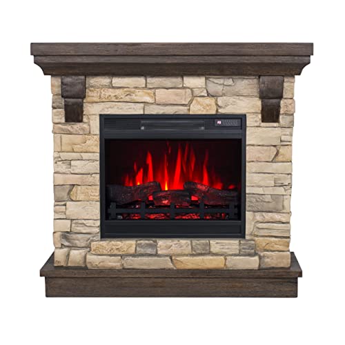 Kaminlicht Halifax Cheminée électrique avec chauffage - Effet flamme LED réaliste - Feu artificiel avec radiateur chauffant commutable - Thermostat - Décoration en bois Cover