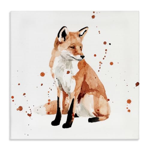 Stupell Industries Sitting Fox Watercolor Orange Animal Painting, Design by Victoria Borges Wall Art, 17 x 17, Canvas