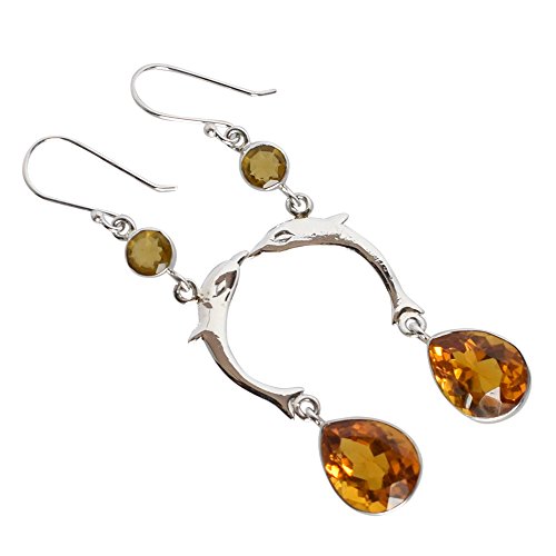 Boucles d'oreilles hameçons argent 925 quartz citrine poire 14x10 jaunes pendantes