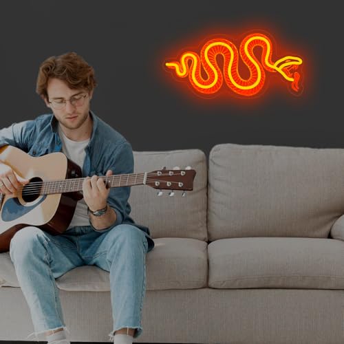 Image of Snake Skeleton Neon Sign, Orange Snake Bone Sign, Handmade Light Sign, Snake Skull Decor, Goth Room Decor, Gifts For Snake Lover, 15.6 inchx7.9 inch