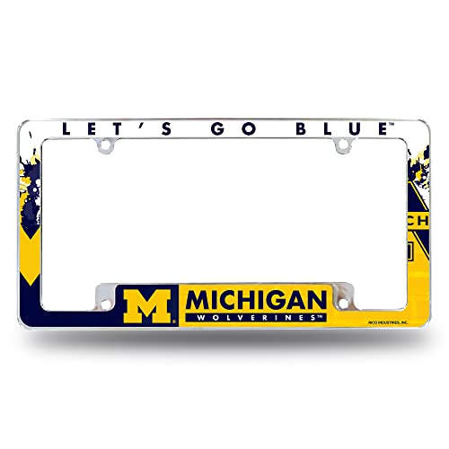 Rico Industries NCAA Michigan Wolverines Primary 12 x 6 Chrome All Over Automotive License Plate Frame for Car/Truck/SUV