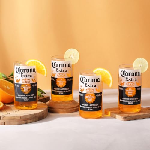 EXPENSIVE Corona Glasses Set of 4,Drinking Juice, Whisky, mocktail, Cocktails, Upcycled Eco-Friendly Glasses