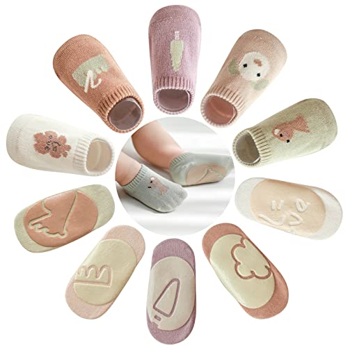Toddler Baby Non Slip Socks Spring Summer-5 Pairs.Anti Slip Cozy Kids Socks With Non Skid Grips for Boy/Girl Infants