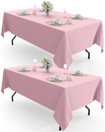 Image of Pureegg Rectangle Table Cloth 60 inch x 102 inch - Durable Polyester Tablecloth Offers Reusable & Washable Protection, Ideal for Outdoor Party, Picnic, Wedding, Banquet and Birthday, 2 Pack, Pink