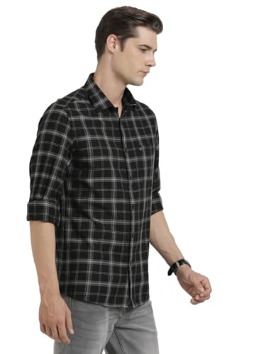 Image of Turtle Men Cotton Melange Slim Fit Black Casual Shirt