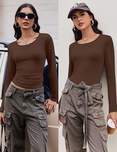 Ekouaer Long Sleeve Shirts for Women 3 Pack Scoop Neck Fitted Tops Thermal Undershirt Stretch Base Layer Soft Tee XS-XXL2