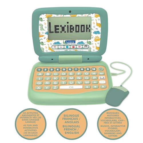 LEXIBOOK, Bilingual Educational Laptop ENGLISH/FRENCH Dinosaur, 40 Educational Activities, JC398DINOi1