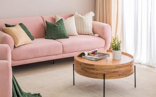 Image of Velvet Contemperory Sofa with Cushion Chaise Lounge Sectional Sofa Perfect for Living Room & Bedroom Guests Home & Office (3 Seater Velvet Pink, Three Seater)