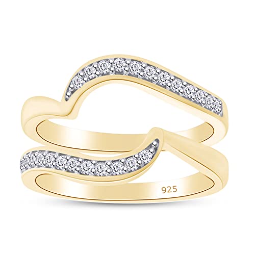 SAVEARTH DIAMONDS 1/5 Carat Round Cut Lab Created Moissanite Diamond Enhancer Guard For Engagement Wedding Ring In 14K Gold Plated 925 Sterling Silver (Color : G-H, Clarity : VVS1, 0.20 Cttw)