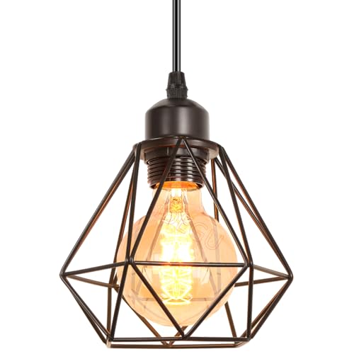 iDEGU Lampada a Sospensione Industriale, 16CM Lampadario Vintage in Metallo E27, Design Gabbia Retrò Nero per Camera da Letto, Cucina, Soggiorno