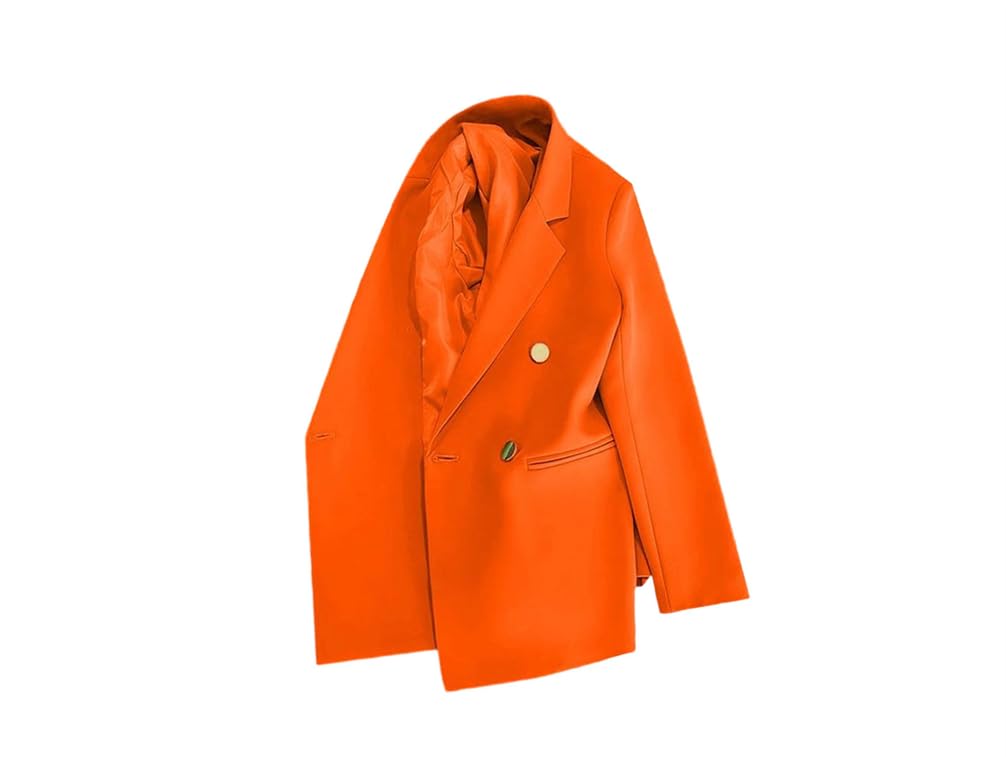 Women Business Work Office Jacket Notched Long Sleeve Double Breasted Metal Button Slim Pocket Blazer