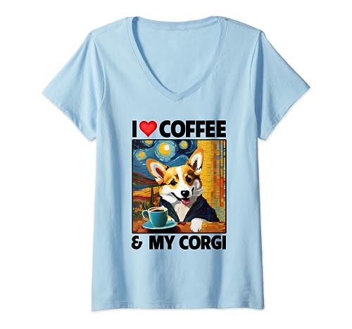 Me encanta el café y a mi mamá y papá Corgi les encanta el dueño de un perro galés Camiseta Cuello V
