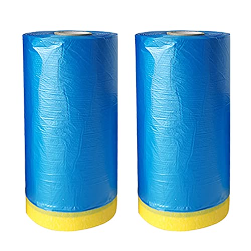 MOCNT 2 Piezas Película Antipolvo Pintura Película Protector Cinta de Enmascarar Papel Autoadhesivo Cubierta Hojas Muebles Impermeable Pintura Coches Azul 140cm x 20m