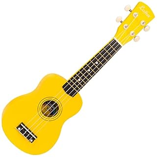Laka Rainbow Series Ukulélé soprano avec housse de transport Jaune - Les Beatles, Paul McCartney, John Lennon, RIngo Starr, George Harrison
