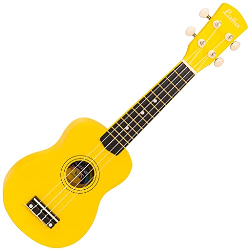 Laka Rainbow Series Ukulélé soprano avec housse de transport Jaune - Les Beatles, Paul McCartney, John Lennon, RIngo Starr, George Harrison Laka Rainbow Series Ukulélé soprano avec housse de transport Jaune