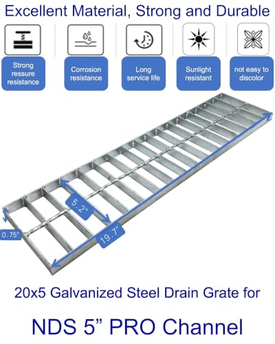 Image of Galvanized Steel Drain Grate, Driveway Channel Cover 20x5 in 2pk