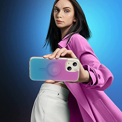 Image of Vaku Luxos Zurich MAGPRO Gradient Colored for iPhone 14 Plus Case Cover, Transparent, 6 Feet Drop Protection, Shockproof, Scratch Resistant, Slim, Compatible with MagSafe Back Cover - Pink& Blue