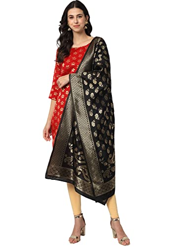 Image of VredeVogel Women's Cotton Silk Blend Straight Kurta With Dupatta with Banarasi Silk Dupatta