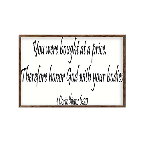 Promini Framed Farmhouse Family Wood Sign Decor Inspiration Quote 1 Corinthians 6:20 Wall Art, You were Bought at A Price Therefore Honor God with Your Bodies White-C6 20×30cm(8x12 Inch)